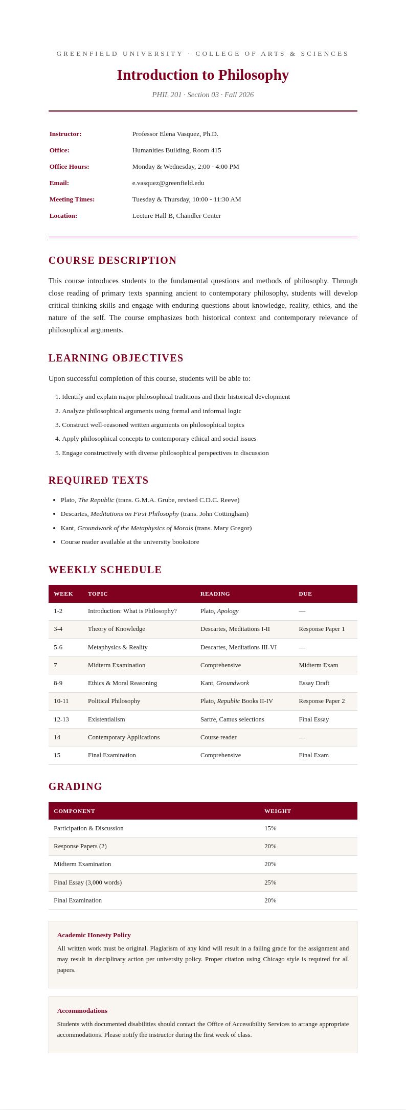 University academic course creator